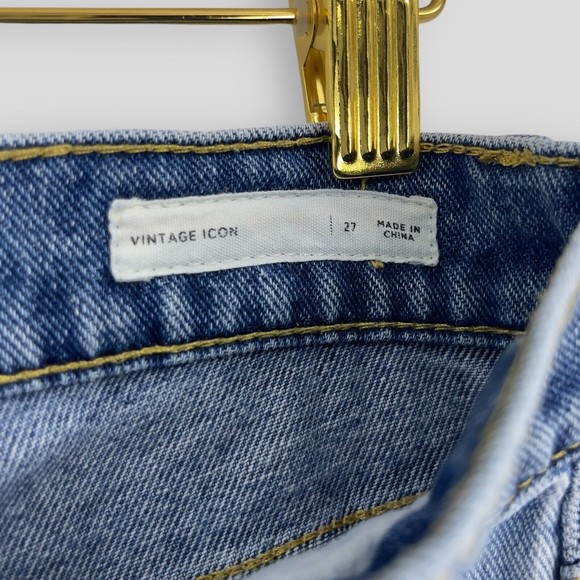 PacSun Jeans Vintage Icon High Rise Two Tone Crop Raw Hem Denim Blue Womens 27 - Picture 9 of 12